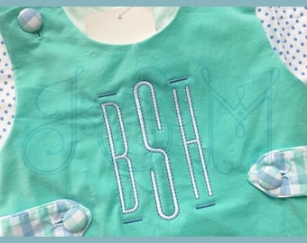 Massey Monogram Font - Tall Thin Satin Stitch with Bean Running Stitch Outline with BX Format Vintage Style Machine Embroidery Design