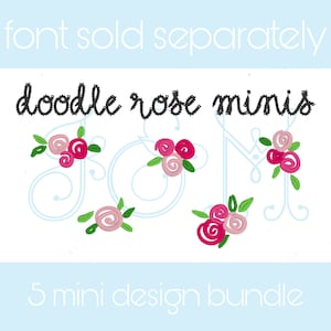 May include: A set of five mini doodle rose designs in a bundle. The designs feature the letters J, O, and M with pink and white roses and green leaves.