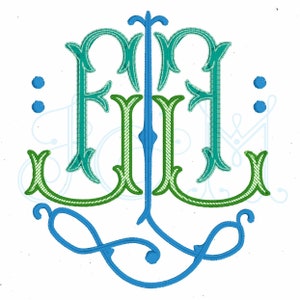 Custom Antique Intertwined Monogram Embroidery Design with your 2 or 3 initials