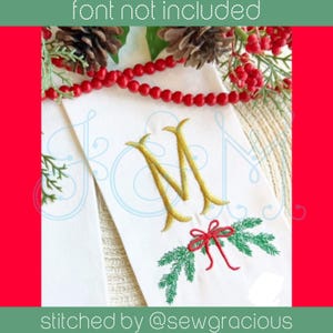 Christmas Garland with Fancy Bow Corner Swash Monogram Frame Wreath Border Vintage Style Machine Embroidery Design