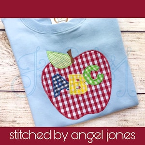 ABC Apple Back to School First Day Zig Zag Stitch Applique Vintage Style Machine Embroidery Design