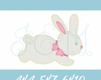 Saut lapin de Pâques doux avec l’arc au point de feston Applique Style Vintage motif de broderie Machine