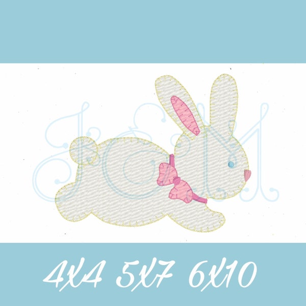 Hopping Sweet Easter Bunny with Bow Blanket Stitch Applique  Vintage Style Machine Embroidery Design