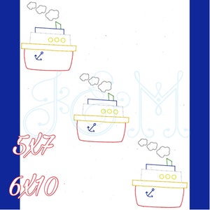 Tugboat Trio Diagonal Line Bean Stitch Vintage Style Machine Embroidery Design