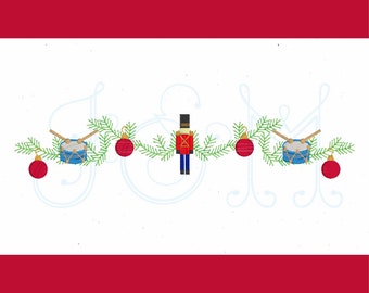 Nussknacker-Trommel und Ornament Christmas Garland Monogramm Grenze Linie Rahmen Vintage-Stil Maschine Stickerei Design
