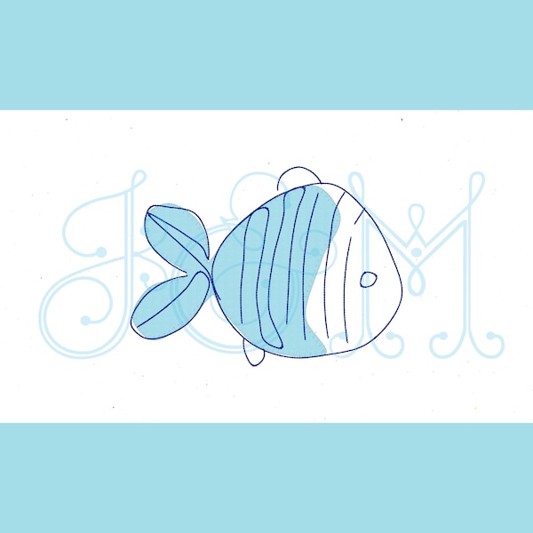 Doodle Fish Single Free Motion Style Blanket Stitch Applique Vintage Stitch Sketch Machine Embroidery Design