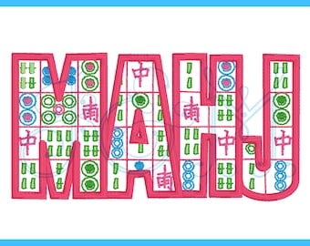 Mahjong Tile Filled Letters Machine Embroidery Design (Digital Download)