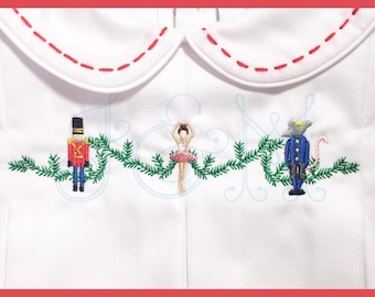 Nussknacker Ballett - Fee und Maus König Trio - Weihnachtsgirlande Monogramm Border Linie Rahmen Vintage Stil Maschinenstickerei Design