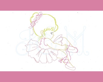 Little Dancer Tiny Ballerina Vintage Stitch Sketch Machine Embroidery Design