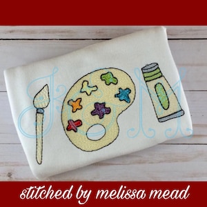 Artist Trio Line of Three Paint Brush Bean Stitch Running Stitch Sketch Vintage Style Machine Embroidery Design