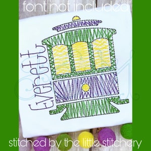 Mardi Gras New Orleans Street Car Trolley Scribble Doodle Bean Stitch Outline Vintage Style Machine Embroidery Design