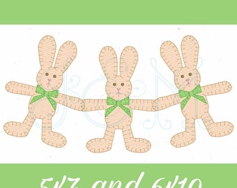 Easter Bunny Rabbit Paper Doll Chain Bunting Blanket Stitch Applique Vintage Style Machine Embroidery Design