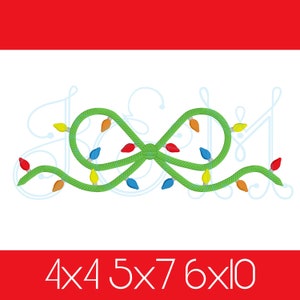 Christmas Twinkle Light Rope Strand Bow Satin Stitch Vintage Style Machine Embroidery Design