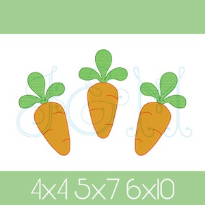 Cute Easter Carrot Trio Bundle of Three Sketch Fill Bean Stitch Outline Vintage Style Machine Embroidery Design