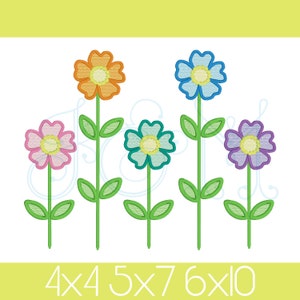 Anne Katherine Flower Family Flower Line of 5 in a Row Sketch Fill Satin Stitch Border Outline Vintage Style Machine Embroidery Design