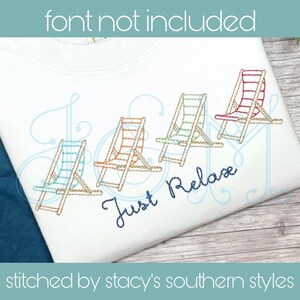 Beach Chair Line Border Bean Stitch Sketch Outline Vintage Style Machine Embroidery Design
