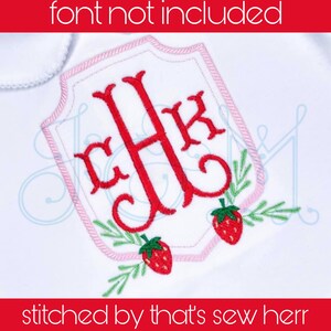 Strawberry Crest Monogram Frame Border Satin Stitch and Fill Stitch Vintage Style Machine Embroidery Design