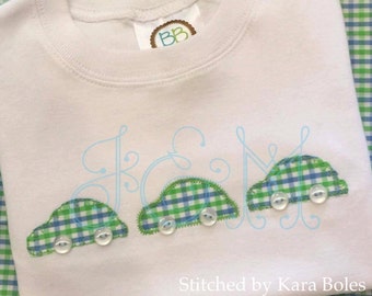 Three Tiny Car Applique Design - Add buttons - vintage stitch