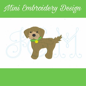 Bodey the Puppy Dog with Collar Mini Fill Golden Retriever Lab Vintage Style Machine Embroidery Design