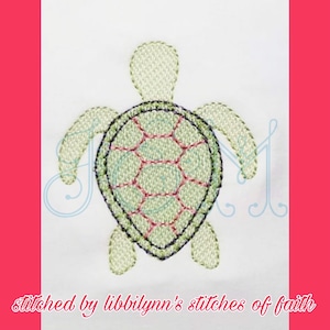 Sea Turtle Sketch Fill Bean Stitch Outline Running Quick Stitch Vintage Style Machine Embroidery Design