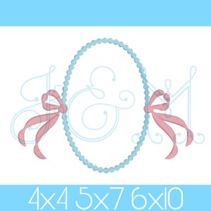 Oval Pearl Dot Edge Monogram Frame with Side Bows  Monogram Wreath Vintage Style Machine Embroidery Design