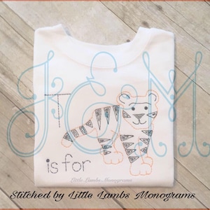 T is for Tiger Vintage Stitch Style Machine Embroidery Design