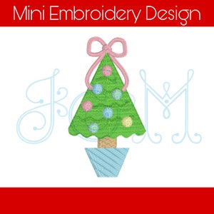 Simple Scallop Christmas Tree with Bow and Colonial Knot Ornaments Mini Fill Motif Outline Vintage Style Machine Embroidery Design