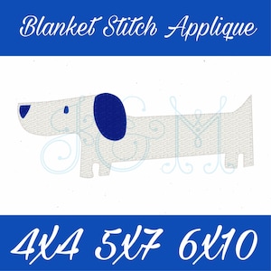 Rover Dog Weenie Dog Dachshund Blanket Stitch Applique Vintage Style Machine Embroidery Design