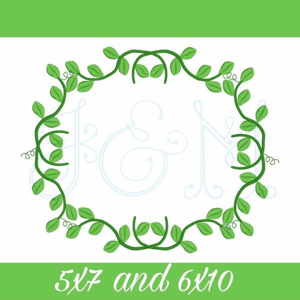 Fairy Tale Forrest Oblong Oval Ivy Vine Leaf Monogram Wreath Frame Border Satin Stitch Vintage Style Machine Embroidery Design