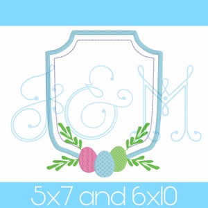 Easter Egg Monogram Crest Frame Satin and Fill Stitch Vintage Style Machine Embroidery Design