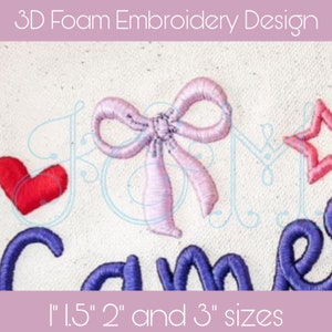 3D Puff Foam Bow Ribbon Mini Satin Stitch Monogram Add on Vintage Style Machine Embroidery Design