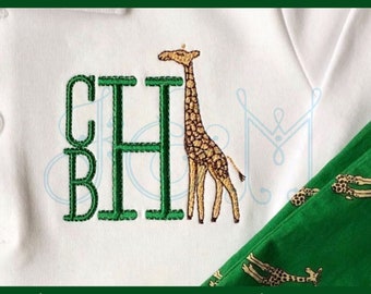 Genevieve the Giraffe Zoo Animal Bean Sketch Fill Stitch Colorwork Outline Quick Stitch Vintage Style Machine Embroidery Design
