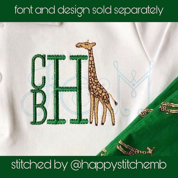 Genevieve the Giraffe Zoo Animal Bean Sketch Fill Stitch Colorwork Outline Quick Stitch Vintage Style Machine Embroidery Design