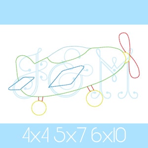 Può includere: Un disegno di aereo in blu, verde, rosso e giallo con i numeri 4x4 5x7 6x10 sotto.