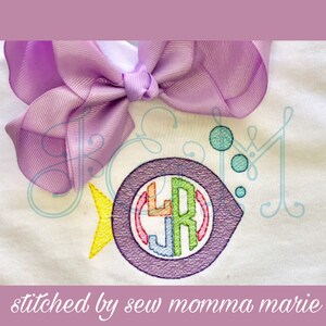 Fisch Kreis Monogramm Rahmen Grenze Skizze füllen Bean Stich Umriss Vintage-Stil Maschine Stickerei Design