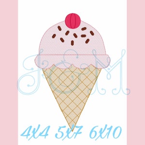 Ice Cream Cone with Sprinkles Sketch Sashiko Outline Stitch Vintage Style Machine Embroidery Design