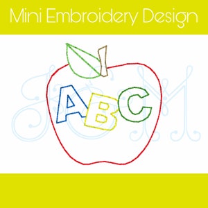 Mini ABC Apple Back to School First Day Bean Quick Running Stitch Outline Vintage Style Machine Embroidery Design