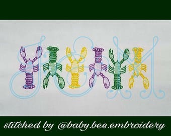 Karneval Languste Hummer Linie von 5 in einer Reihe Skizze Füllen Bean Stitch Umriss Vintage Style Stickerei Design