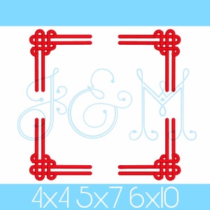Asian Knot Square Chinoiserie  Border Monogram Frame Bracket Vintage Style Machine Embroidery Design