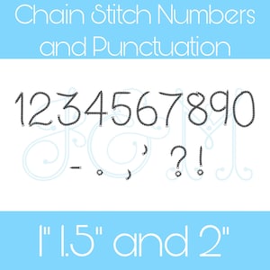 Chain Stitch Numbers and Punctuation Font Vintage Style Machine Embroidery Design