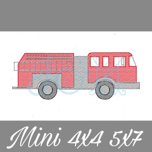 Firetruck Fire Engine Sketch Bean Stitch Embroidery Ribbon Machine Embroidery Design