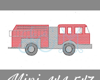 Firetruck Fire Engine Sketch Bean Stitch Embroidery Ribbon Machine Embroidery Design