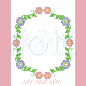 Bali Blumenkranz Monogramm Rahmen Satinstich Grenze 3 Vintage-Stil Maschine Stickerei Design