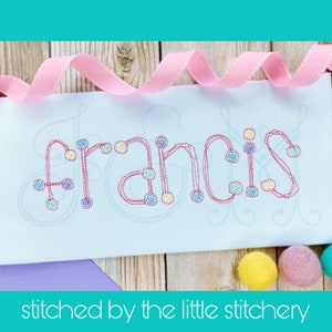 Scribble Rainbow Dot Bean Stitch Running Quick Stitch Font Alphabet Handwritten Vintage Style Machine Embroidery Design
