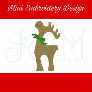 Christmas Moose Silhouette with Bow Mini FIll Monogram Motif Vintage Style Machine Embroidery Design
