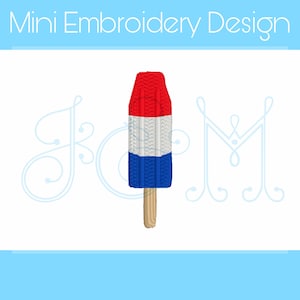 May include: Red, white, and blue popsicle embroidery design. The popsicle is a classic summer treat and is perfect for adding a touch of fun to any project.