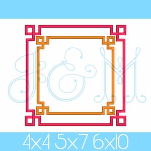 Double Greek Key Art Deco Square Satin Stitch Monogram Frame Vintage Style Machine Embroidery Design