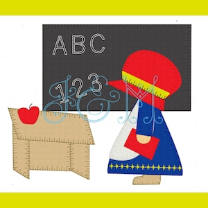 Classroom Sunbonnet Vintage Style Applique Machine Embroidery Design 5x7