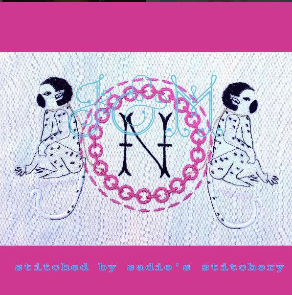 Large Size Chinoiserie Style Monkey Monogram Frame Embroidery Design large size 9X5