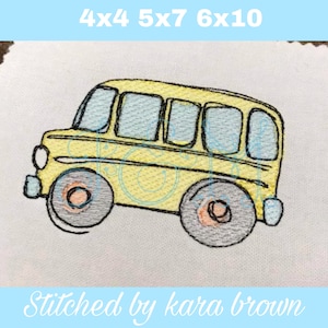 School Bus Scribble Sketch Back to School Vintage Stitch Sketch Machine Embroidery Design